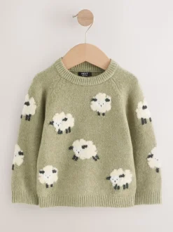 Groen schaap - Gebreide trui met ronde hals (3 mnd - 7 jr)