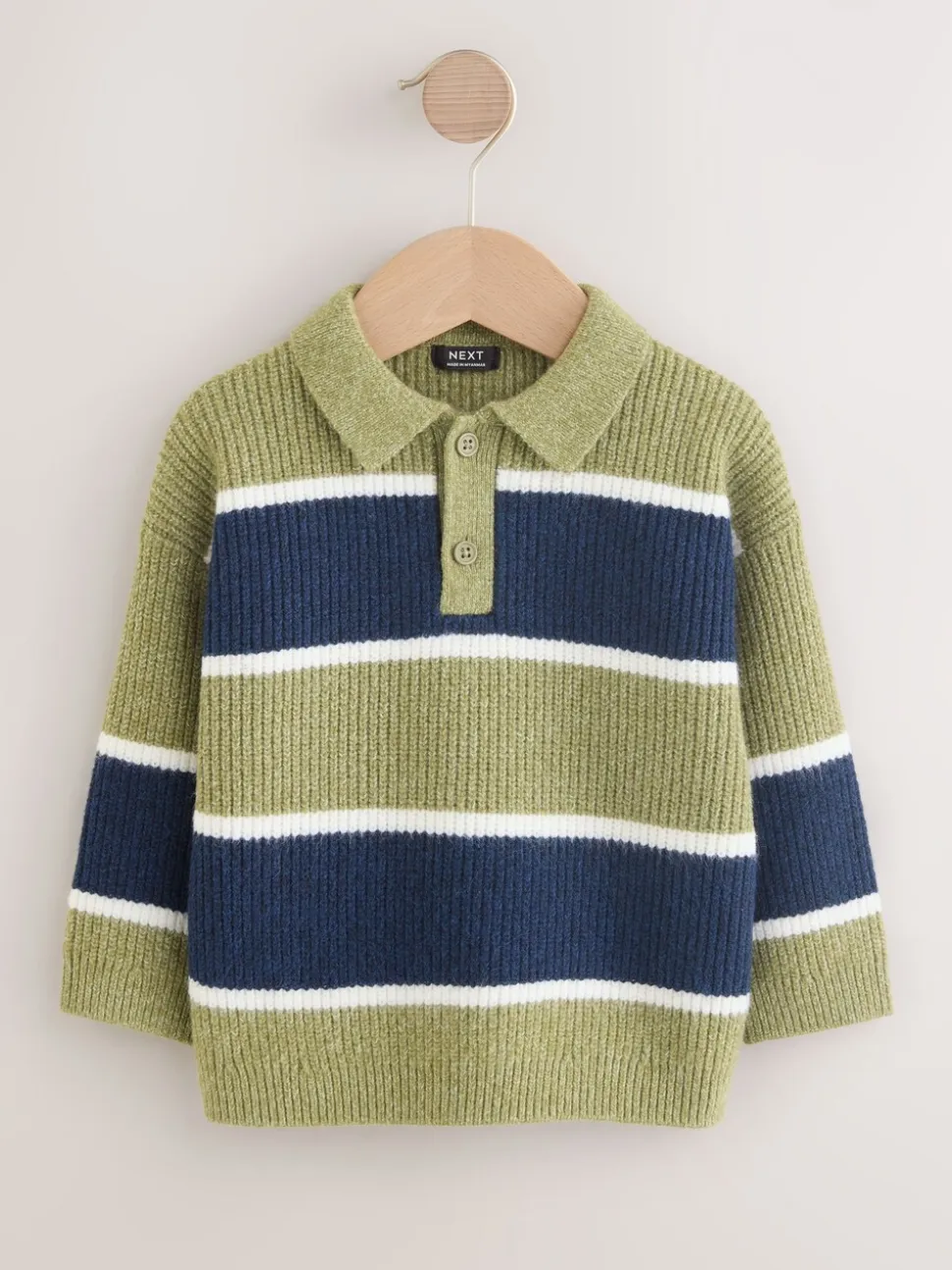 Groen/blauw - Gebreid gestreept rugbypoloshirt (3mnd-7jr)