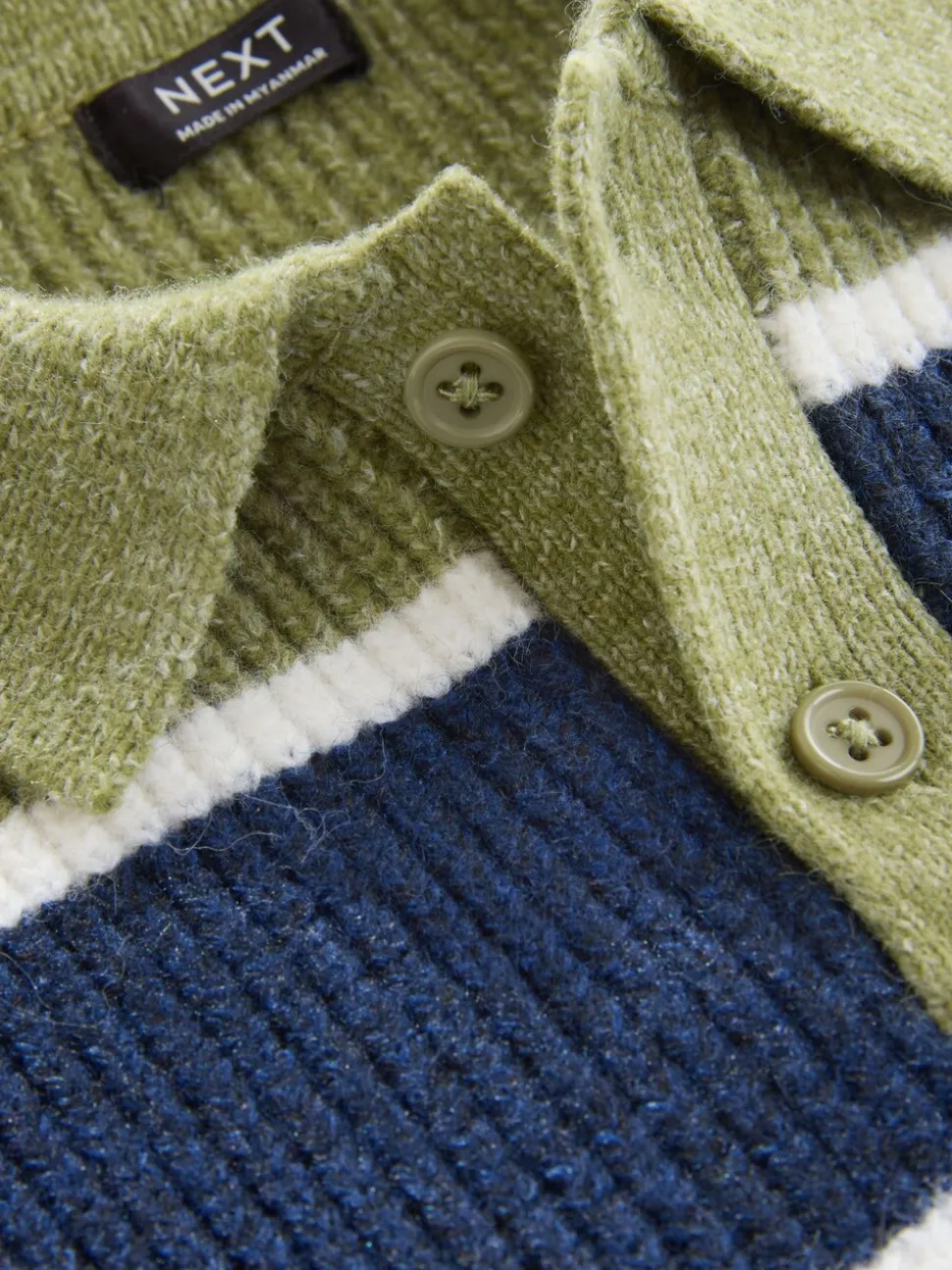 Groen/blauw - Gebreid gestreept rugbypoloshirt (3mnd-7jr)