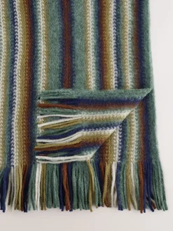 Groen/blauw - Gestreepte gebreide sjaal