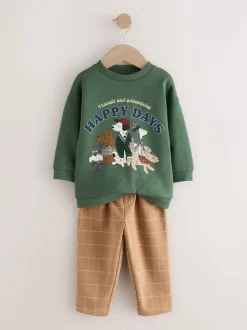 Groen/bruine hond - Set met sweatshirt en joggingbroek (3mnd -7jr)