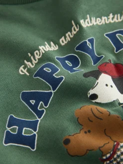 Groen/bruine hond - Set met sweatshirt en joggingbroek (3mnd -7jr)