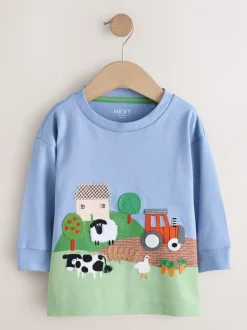 Groene boerderijscène - T-shirt met applicatie en lange mouwen (3 mnd-7 jr)