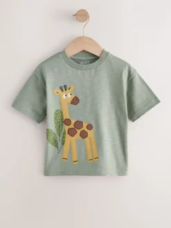 Groene safaridieren - Verpakking van 3 T-shirts met korte mouwen en applicatie (3mnd-7jaar)