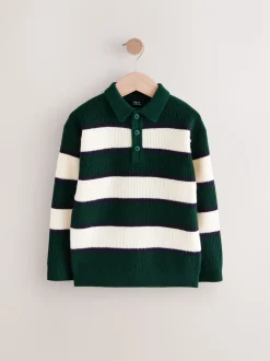 Groen/ecru gestreept - Gebreid rugbyshirt (3-16jr)