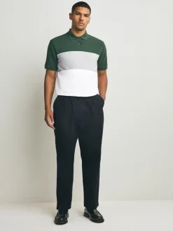 Groen/grijs - 100% katoenen poloshirt met korte mouwen, knopen en kleurvlakken