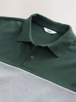 Groen/grijs - 100% katoenen poloshirt met korte mouwen, knopen en kleurvlakken