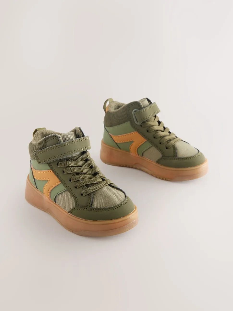 Groen-kaki - Hoge sneakers met klittenbandsluiting en elastische veters