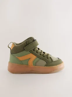 Groen-kaki - Hoge sneakers met klittenbandsluiting en elastische veters