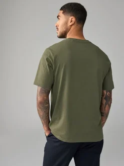 Groen-kaki - Normale Pasvorm - Essentieel katoenen T-shirt met ronde hals
