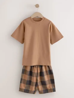 Groen/oranje - Set van 3 geweven geruite pyjama's (3-16 jr)