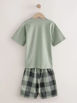 Groen/oranje - Set van 3 geweven geruite pyjama's (3-16 jr)