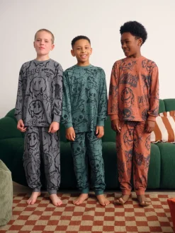 Groen/oranje graffiti-schedel - Verpakking van 3 pyjama's met lange mouwen (3-16 jr)