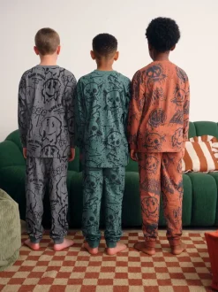 Groen/oranje graffiti-schedel - Verpakking van 3 pyjama's met lange mouwen (3-16 jr)
