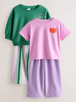 Groen/roze - Set van 2 tops en broeken (3mnd -7jr)