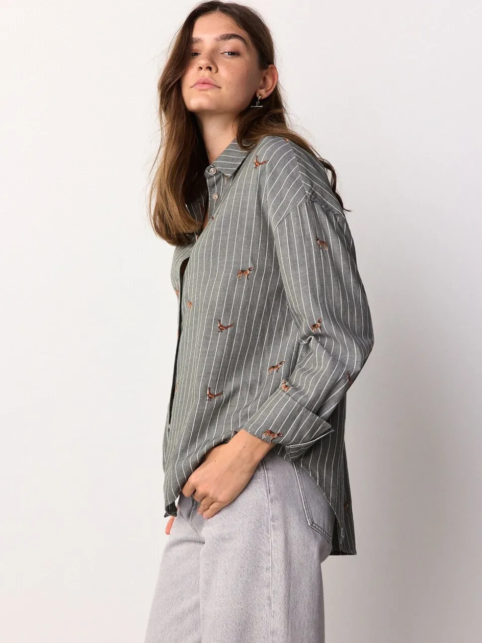 Groen/wit gestreept - Conversational Embroidered Long Sleeve Shirt