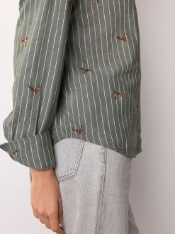 Groen/wit gestreept - Conversational Embroidered Long Sleeve Shirt
