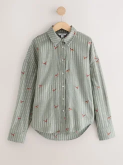 Groen/wit gestreept - Conversational Embroidered Long Sleeve Shirt