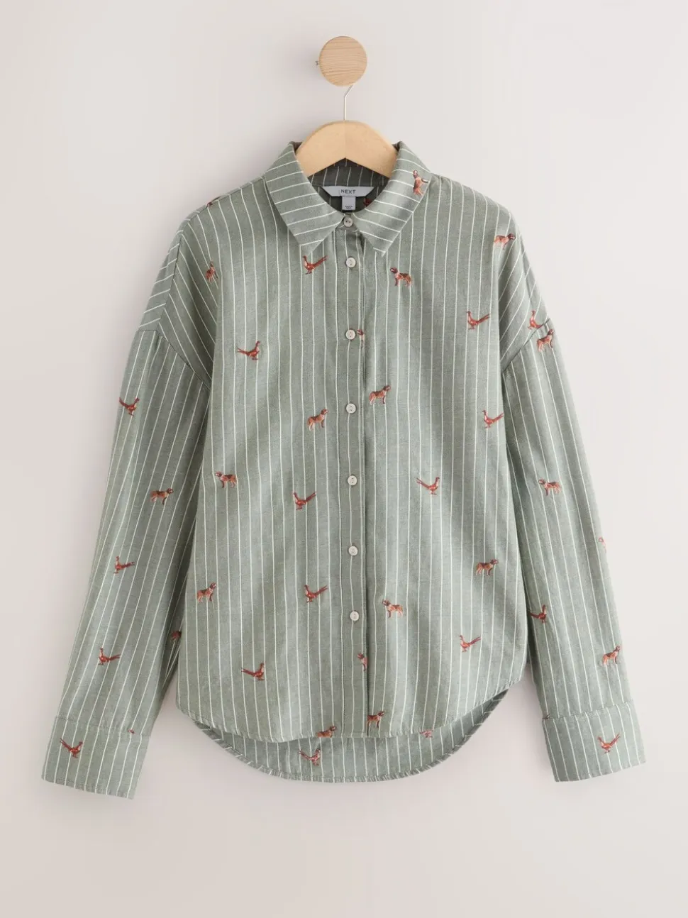 Groen/wit gestreept - Conversational Embroidered Long Sleeve Shirt
