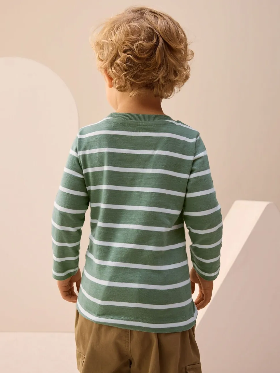 Groen/wit gestreepte safari - T-shirt met applicatie en lange mouwen (3 mnd-7 jr)