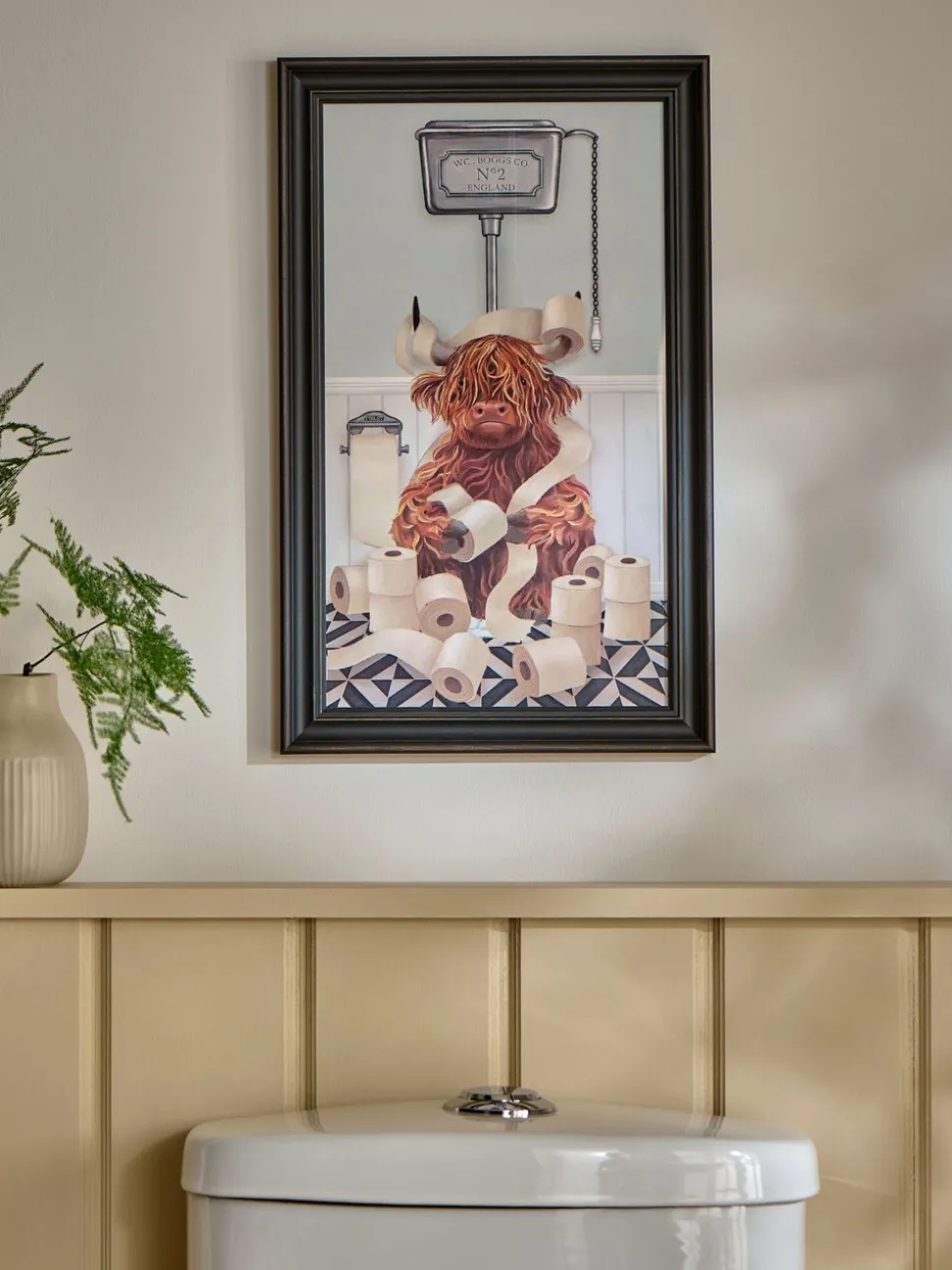 Hamish The Highland Cow op het toilet - Wanddecoratie