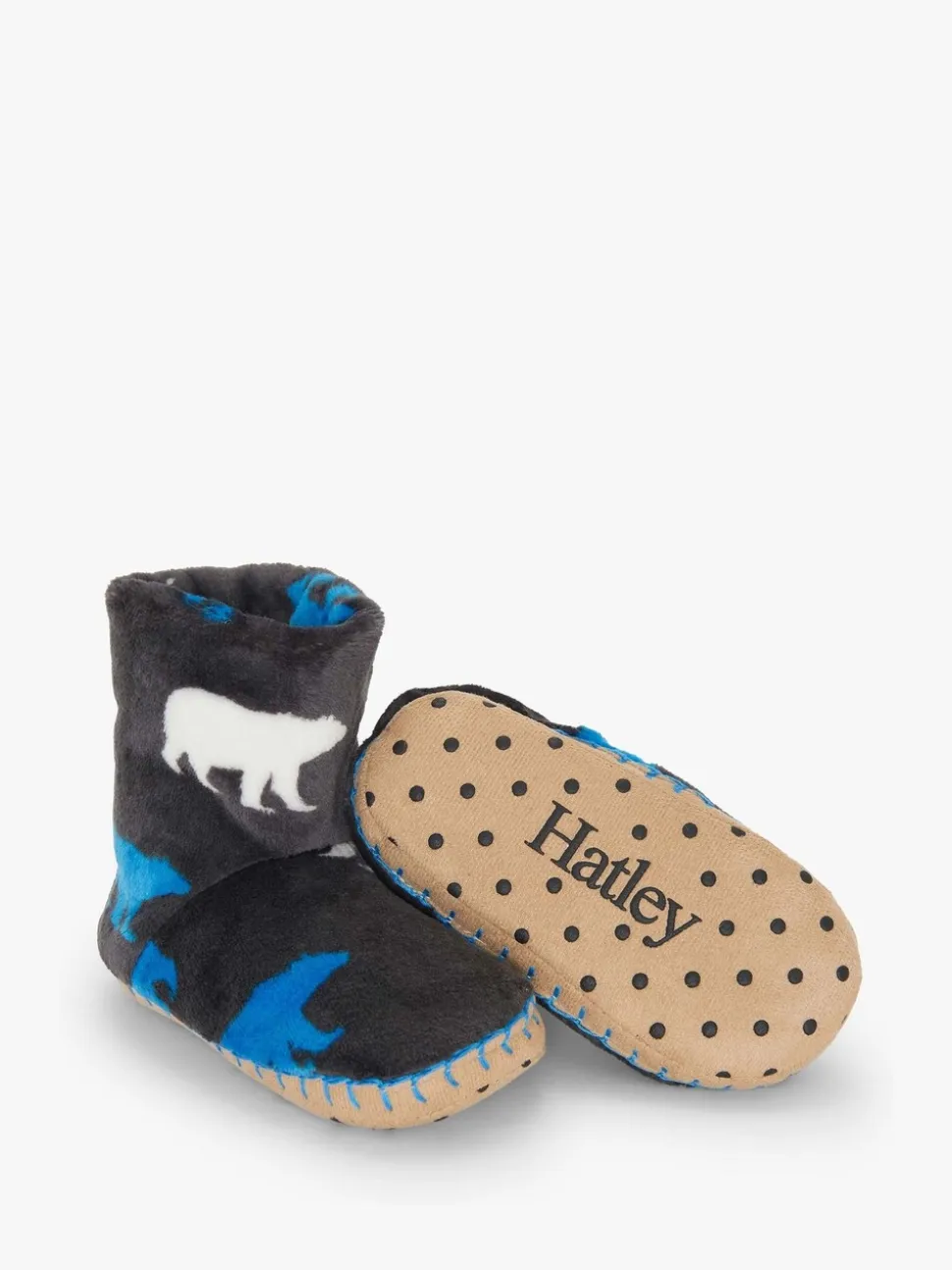 Hatley Grey Polar Bear Silhouette Fuzzy Fleece Slippers