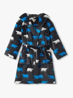 Hatley Grey Polar Bear Silhouette Fuzzy Fleece Dressing Robe