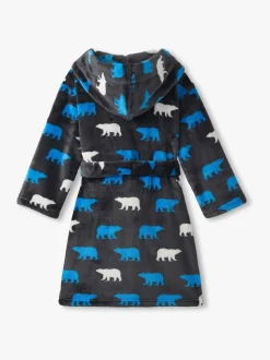 Hatley Grey Polar Bear Silhouette Fuzzy Fleece Dressing Robe