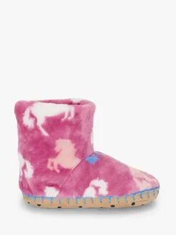 Hatley Pink Beautiful Horses Fuzzy Fleece Slippers