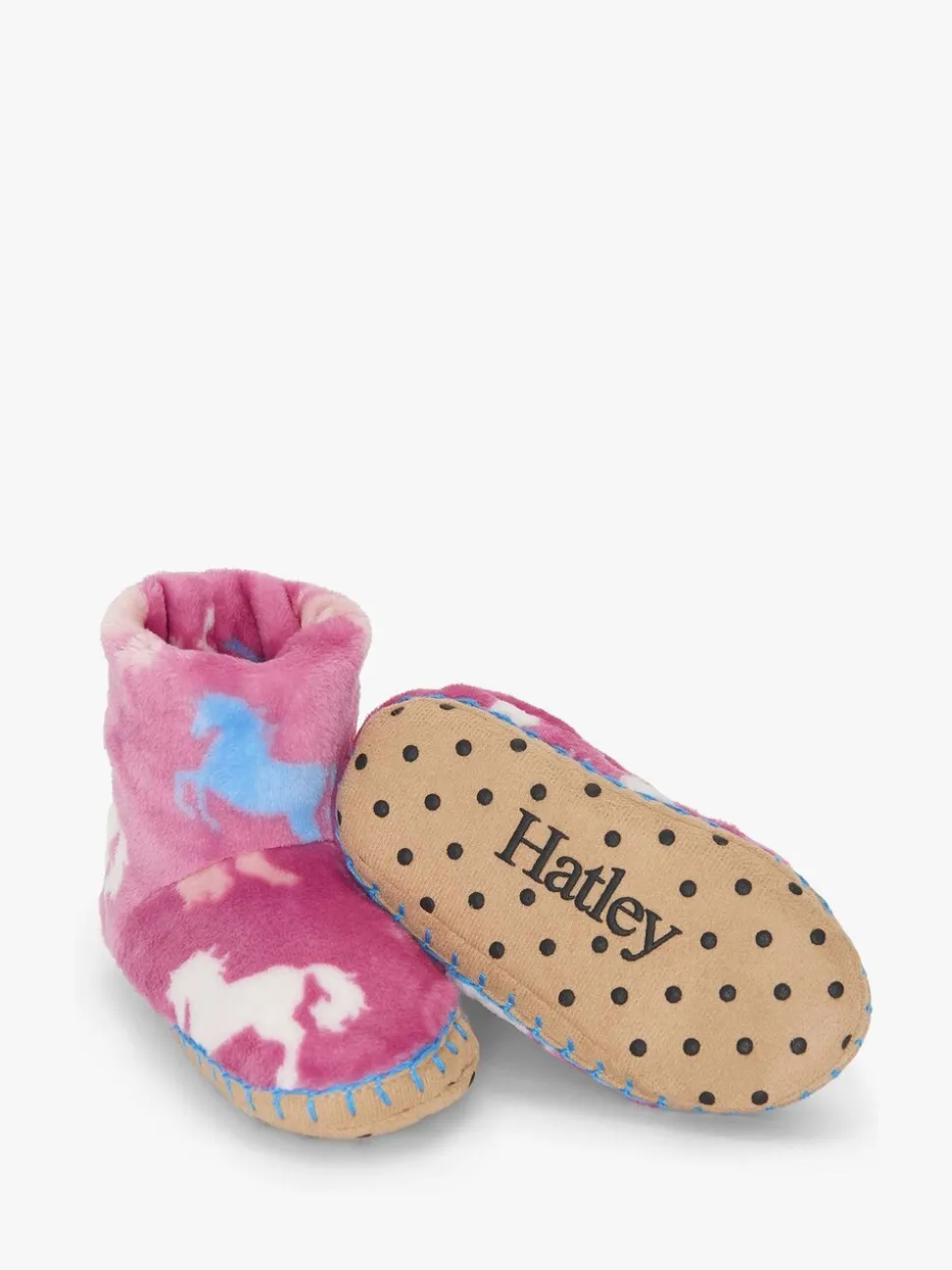 Hatley Pink Beautiful Horses Fuzzy Fleece Slippers