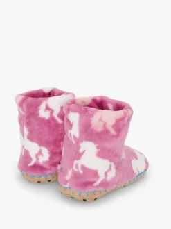 Hatley Pink Beautiful Horses Fuzzy Fleece Slippers