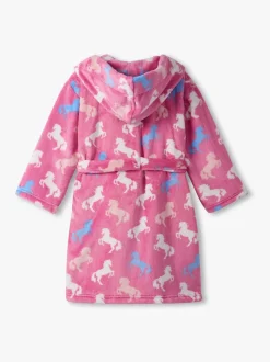 Hatley Pink Beautiful Horses Fuzzy Fleece Dressing Robe
