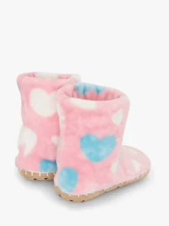 Hatley Pink Big Hearts Fuzzy Fleece Slippers