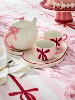Hearts and Bows Tea for Two Teapot Teacups and Tray