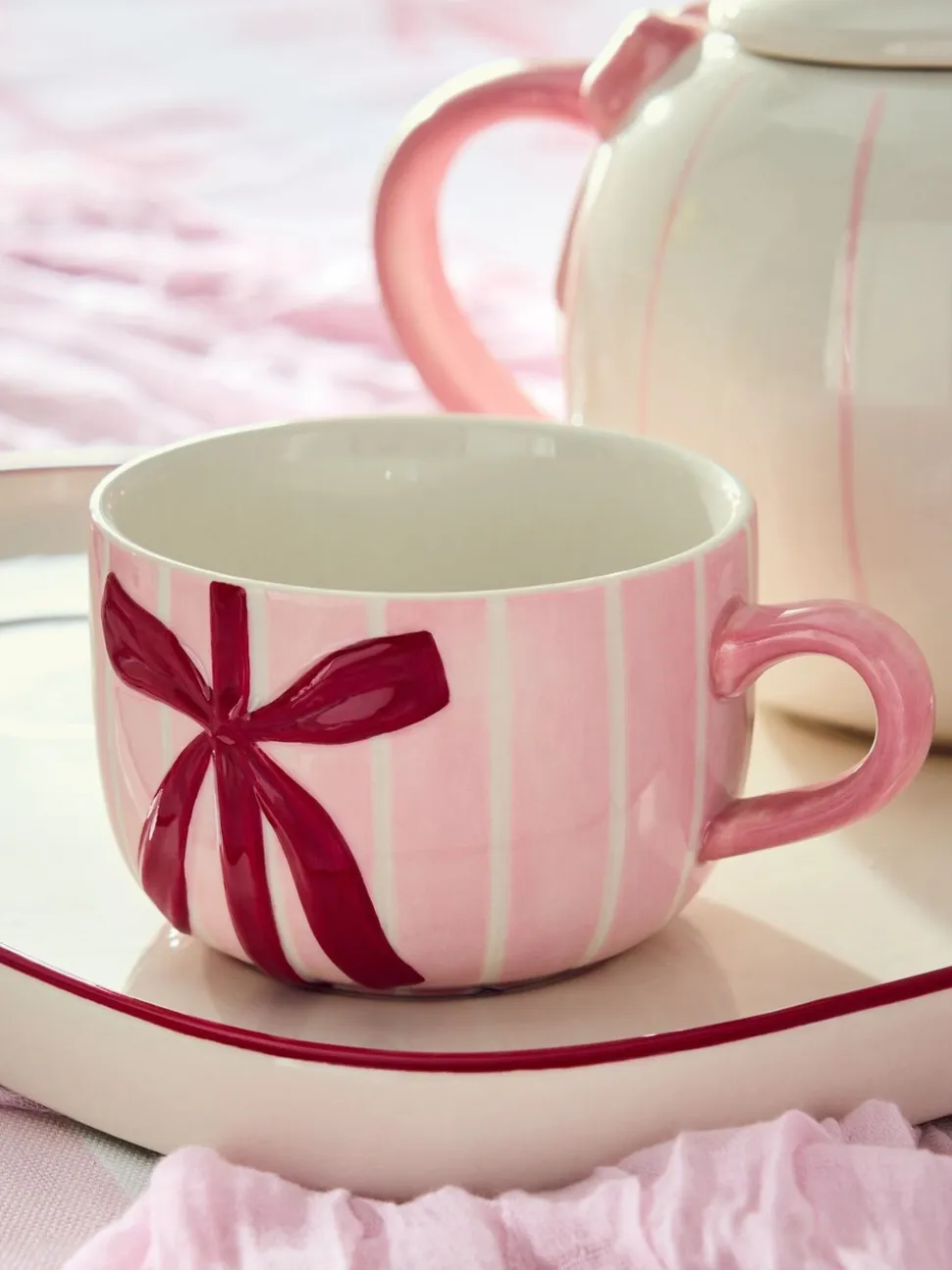 Hearts and Bows Tea for Two Teapot Teacups and Tray