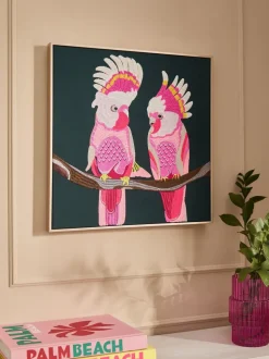 Helder geborduurde kaketoe wanddecoratie