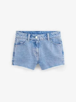 Helderblauw - Denim shorts met rafels (3-16jr)