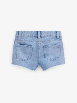 Helderblauw - Denim shorts met rafels (3-16jr)
