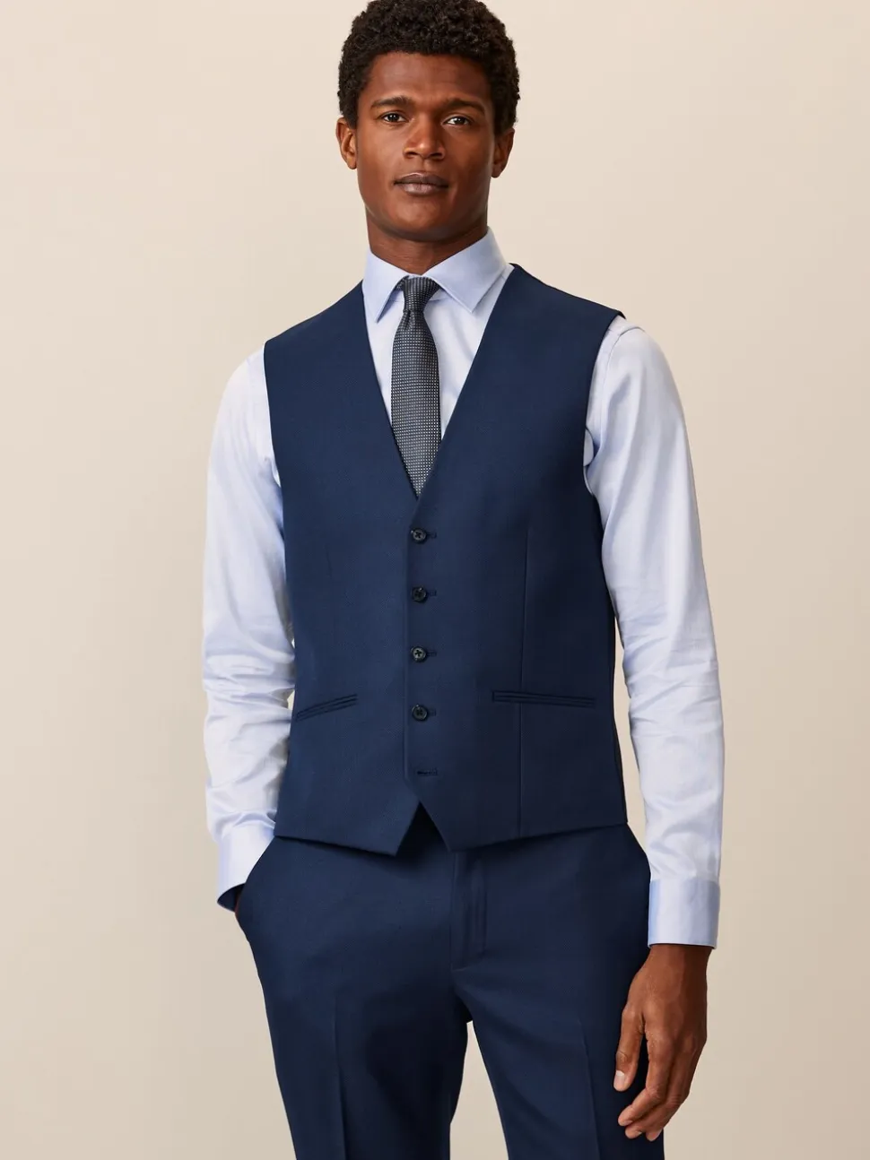Helderblauw - Herenvest met textuur