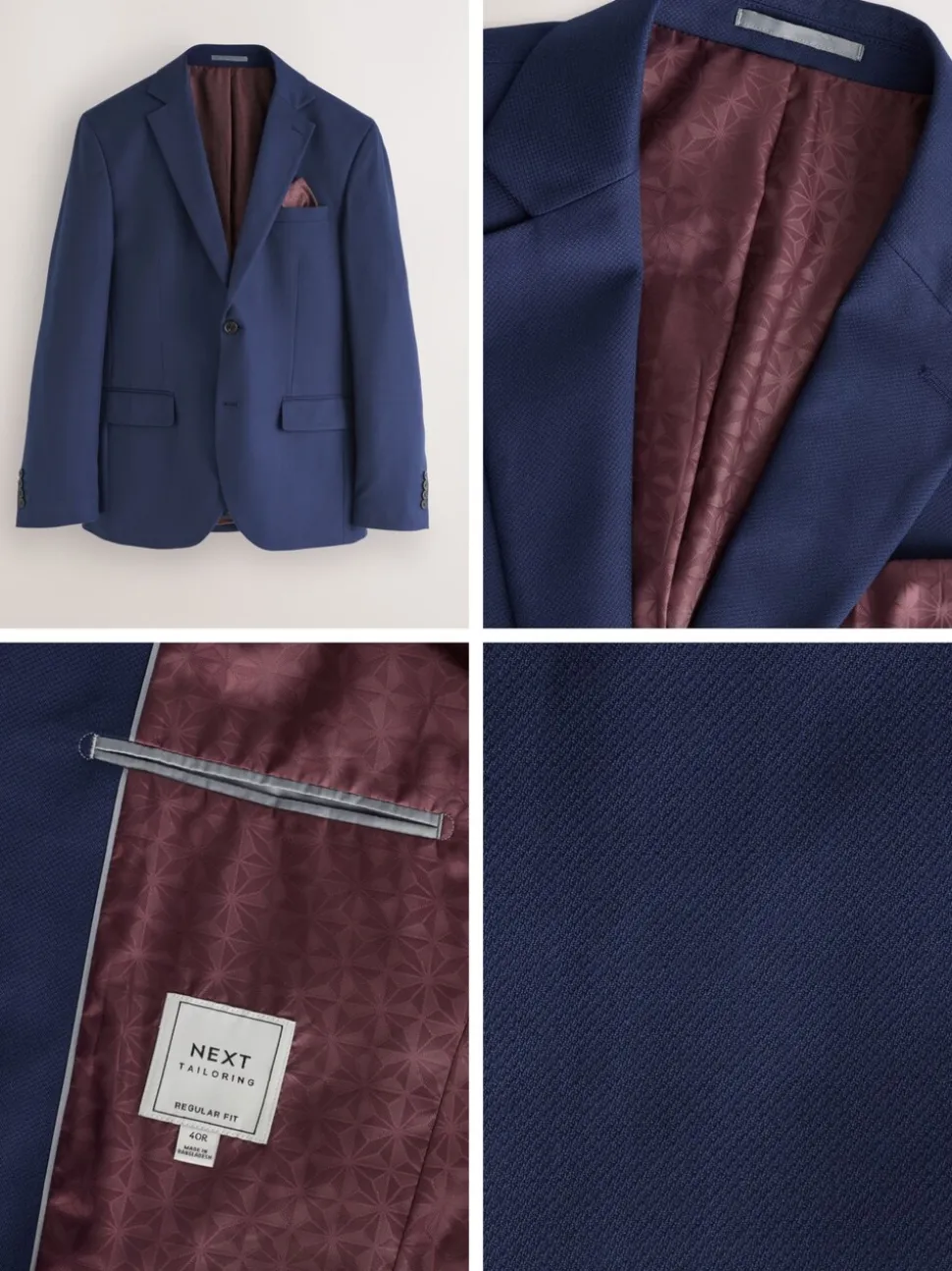 Helderblauw - Normale Pasvorm - Kostuum met textuur: colbert