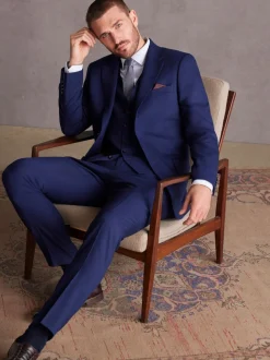 Helderblauw - Signature getextureerd slim-fit kostuumjasje van Italiaanse Tollegno-wol