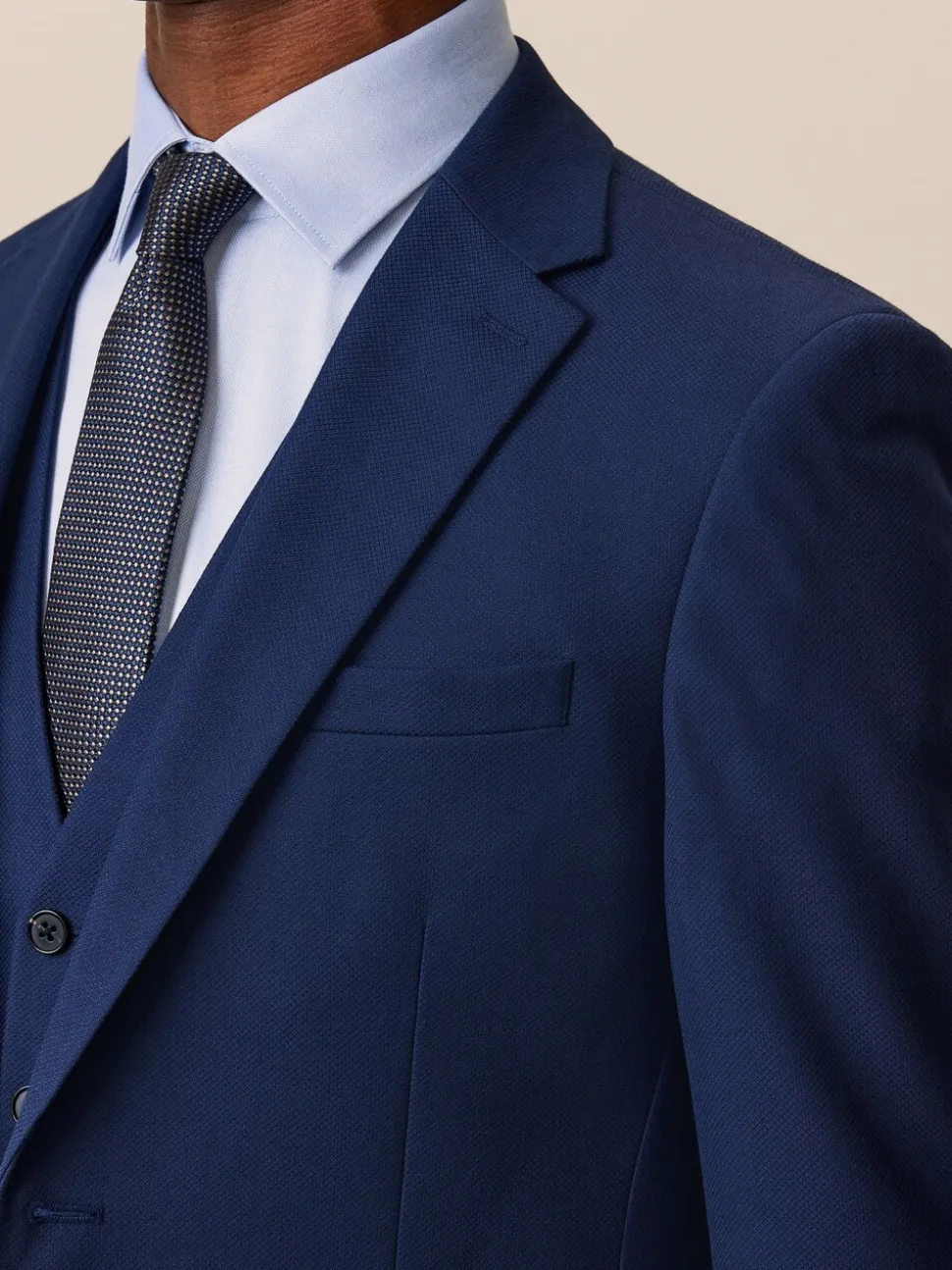 Helderblauw - Slim Fit - Kostuum met textuur: colbert
