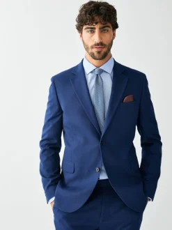 Helderblauw - Strakke Pasvorm - Kostuum met textuur: colbert