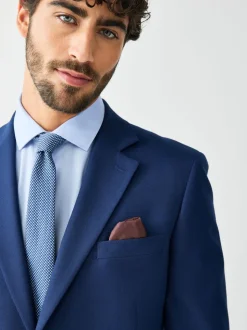 Helderblauw - Strakke Pasvorm - Kostuum met textuur: colbert