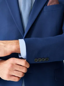 Helderblauw - Strakke Pasvorm - Kostuum met textuur: colbert