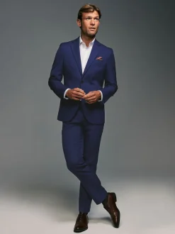 Helderblauw - Tailored fit - Kostuum met textuur: colbert
