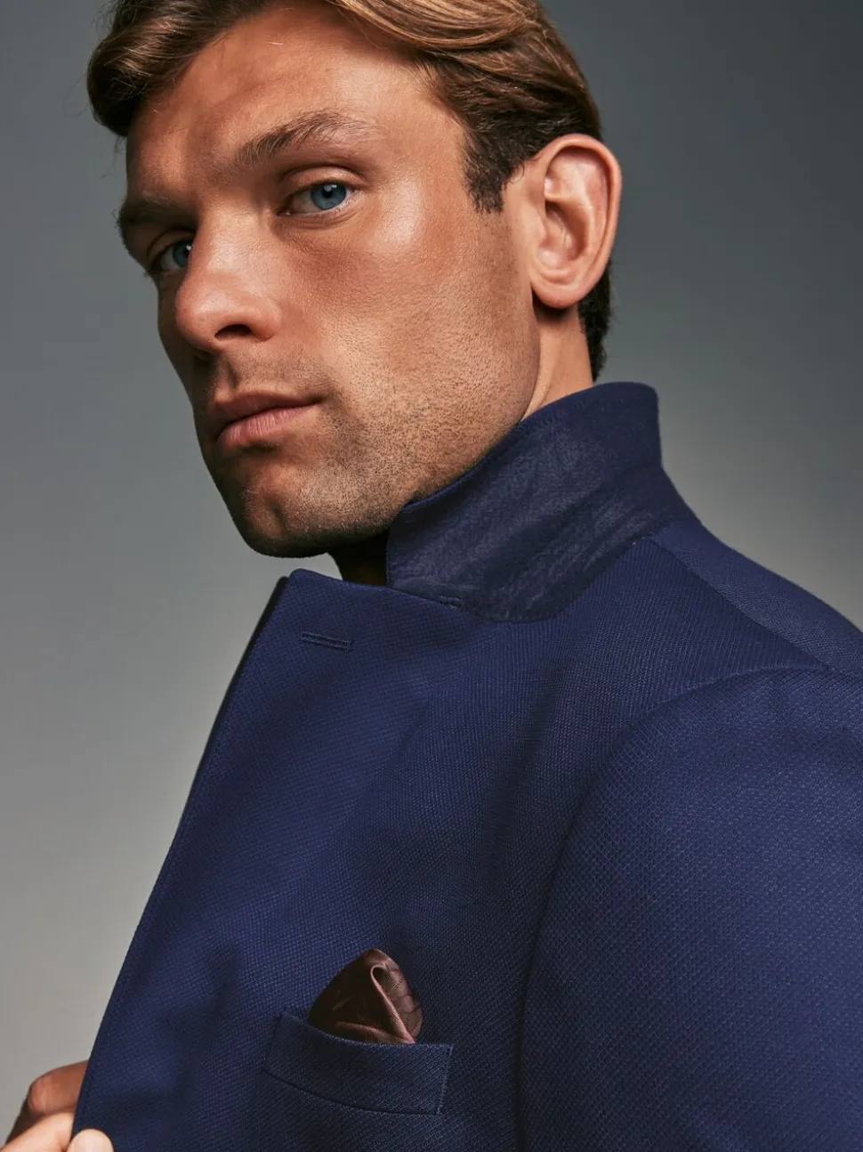 Helderblauw - Tailored fit - Kostuum met textuur: colbert