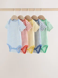 Heldere streep - Set van 5 babyrompertjes met korte mouwen