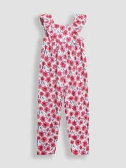 Helderroze gebloemd - JoJo Maman Bébé jumpsuit met ruches vooraan