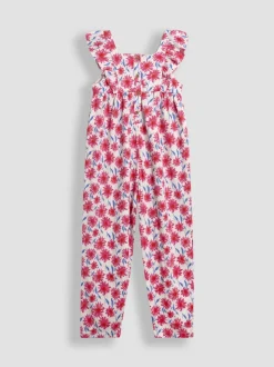Helderroze gebloemd - JoJo Maman Bébé jumpsuit met ruches vooraan